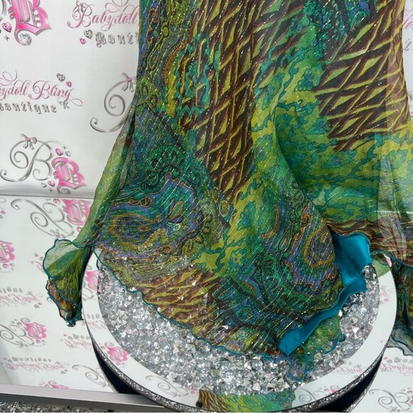 Cache dress long halter tie up beaded tassle Green and Brown Backless Dress - Picture 6 of 15